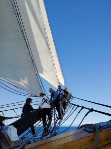 Vega Gamleby trainees learn to climb on the bowsprit